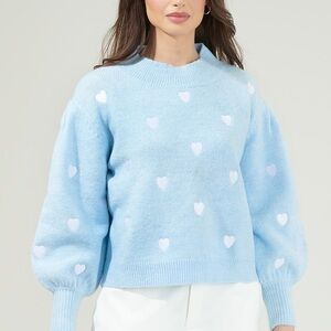 Light Blue Heart Pattern Sweater